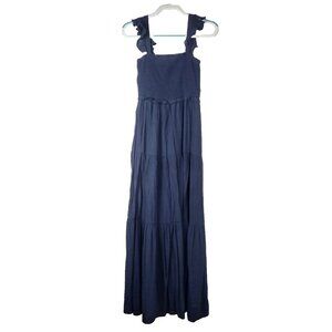 Nanette Nanette Lepore Womens Smocked Tiered Maxi Dress Size 6 Navy Blue